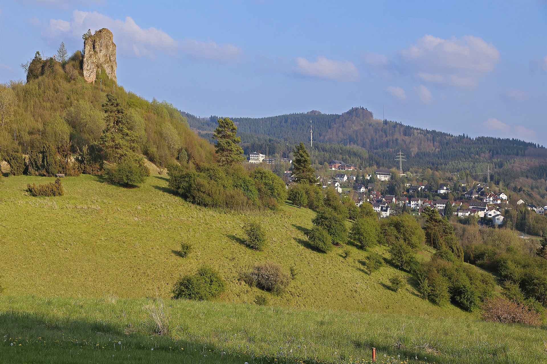 Blick auf Gerolstein, im Vordergrund die Gerolsteiner Dolomiten am Auberg