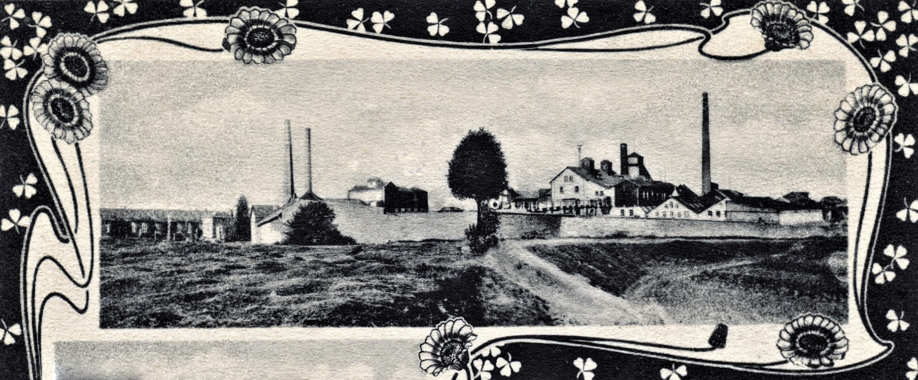 Historische Ansichtskarte der Erzgrube Diepenlinchen bei Mausbach um 1904 mit Schornsteinen, Fördergerüsten und Betriebsgebäuden.